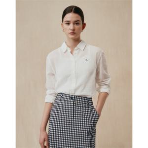(+더블쿠폰 10%) 헤지스 여성 25SS 스테디셀러면100%화이트 솔리드 아사 릴렉스핏 긴소매 셔츠 WSSH5BC33WT