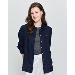 (+더블쿠폰 10%) 헤지스 여성 25SS 스테디셀러린넨100%네이비 솔리드 레귤러핏 긴소매 셔츠 WSSH5BC30N2