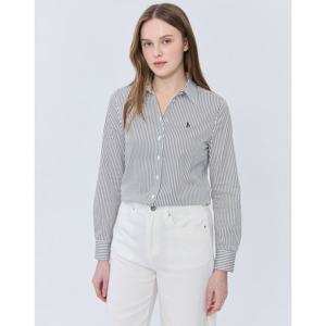 (+더블쿠폰 10%) 헤지스 여성 25SS 스테디셀러면블랙 스트라이프 긴소매 셔츠 WSSH5B802BK