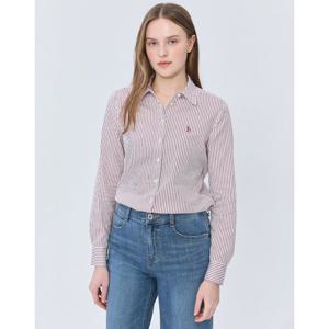 (+더블쿠폰 10%) 헤지스 여성 25SS 스테디셀러면버건디 스트라이프 긴소매 셔츠 WSSH5B802D2
