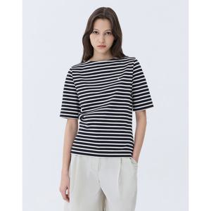 (+더블쿠폰 10%) 헤지스 여성 25SS 스테디셀러면100%다크네이비 스트라이프 반소매 티셔츠 WSTS5B322N3