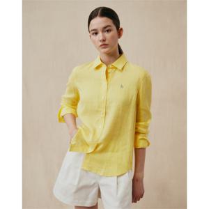 (+더블쿠폰 10%) 헤지스 여성 25SS 스테디셀러린넨100%옐로우 솔리드 레귤러핏 긴소매 셔츠 WSSH5BC30Y2