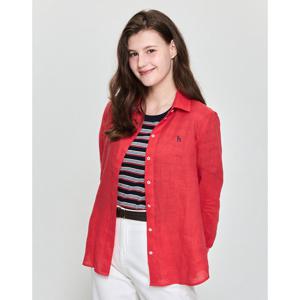 (+더블쿠폰 10%) 헤지스 여성 25SS 스테디셀러린넨100%레드 솔리드 레귤러핏 긴소매 셔츠 WSSH5BC30R2