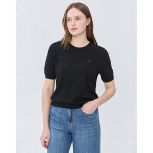 (+더블쿠폰 10%) 헤지스 여성 25SS 스테디셀러울블랙 반소매 라운드넥 스웨터 WSSW5BC14BK