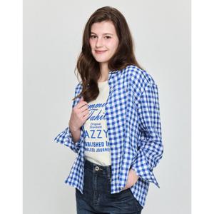 (+더블쿠폰 10%) 헤지스 여성 25SS 스테디셀러린넨100%블루 깅엄 체크 루즈핏 셔츠 WSSH5BC39B3