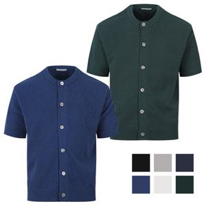 남자 부클 레귤러 버튼 라운드 반팔 가디건 AT-KNH-Q033-아이보리