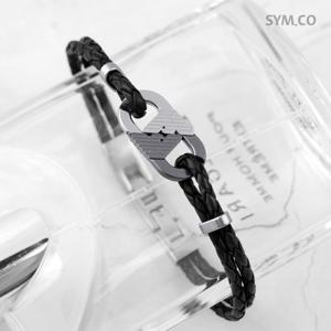 알마니 EGS3171 독수리 엠블럼 ID 바 더블 브레이드 남자 가죽 팔찌 d