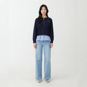 플라스틱아일랜드  (PS2KG364) 체크 우븐 블록 라운드넥 가디건