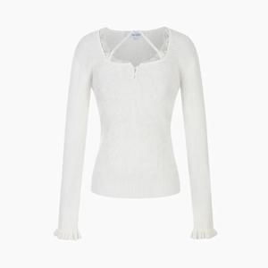 [에고이스트] [BLUE LABEL] 스퀘어넥 레이스 트리밍 니트탑 ES2OKL04