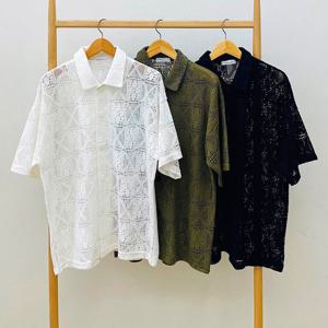 남자 플라워 카라넥 스카시 코튼 반팔 셔츠 RB-SHH-Q049-블랙