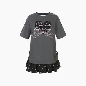 [에고이스트] [BLUE LABEL] 밑단 배색 러플 반팔 티셔츠  ES2OTH02