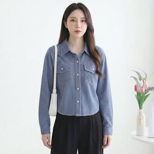 [모리스커밍홈] 히코리 스트라이프 크롭 데님 셔츠_M2603BL073A