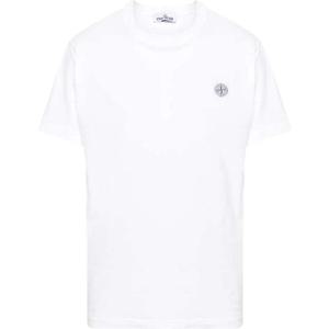 25FW 스톤 아일랜드 로고 패치 화이트 반팔 티셔츠 K2S15 2100029 S0057 V0001