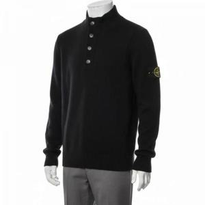 스톤아일랜드 25FW 와펜 패치 하프 버튼 집업 남성 니트 블랙 V0029