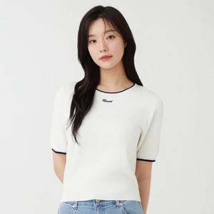 플라스틱아일랜드  (PS2KH361) 라운드배색 니트 반팔 니트