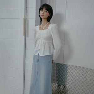 [LAP] 랩 스퀘어넥 셔링 끈 블라우스 (AS1WB265)