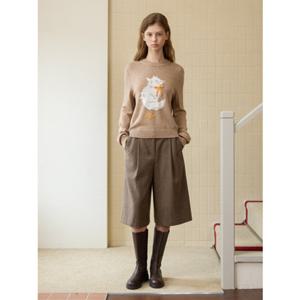 올리브데올리브 (OW5WLA35) 원턱 울혼방 미디 팬츠