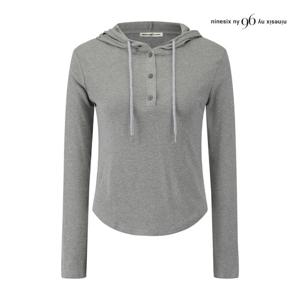 [나인식스뉴욕(영캐릭터)]버튼넥 후드 슬림 골지 티셔츠 NQ2TS019M0