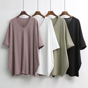 [강물처럼]빅사이즈절개티 E027L506 브이넥가오리코튼롱티 IL (3