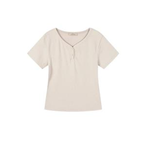 플라스틱아일랜드  (PS7CH306) BEIGE 브이넥 버튼 티셔츠