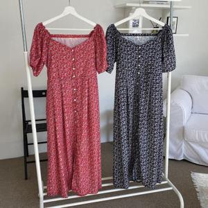 [강물처럼]빅사이즈사랑해요 Q946L404 플라워숄더퍼프롱원피스 Y