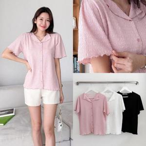 [강물처럼]위쉬몰 BN 웨이브프릴스판블라우스(Q867H404) 빅사이