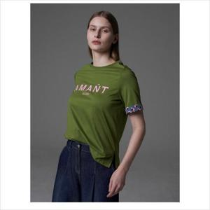 올리비아로렌 HC04 배색 턴업 레터링 프린트 티셔츠 VVBAS5M3371