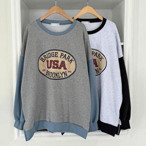 [강물처럼]빅사이즈사랑해요 Q584L402 빈티지브룩프린팅맨투맨 S