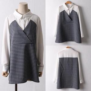 [강물처럼]위쉬몰 BG 체크배색랩블라우스(I318H402) 빅사이즈 (1