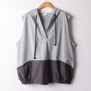 [강물처럼]아이우먼 반오픈배색후드조끼 IRI435M402 빅사이즈 (1