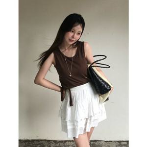 올리브데올리브 (OW5ME496) 허리 타이드 슬리브리스 탑