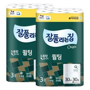 잘풀리는집 퀼팅 두루마리휴지 3겹화장지 30m 30롤 2팩