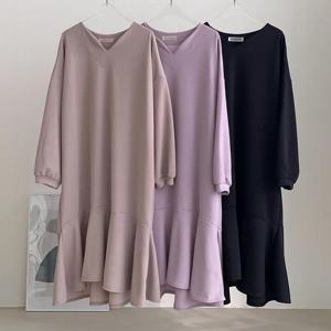 [강물처럼]빅사이즈프릴원피스 S614L501 립스프릴훌긴팔원피스 N