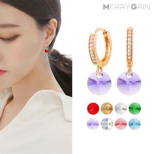 [메리그린] 크리스탈 큐빅 원터치 귀걸이 14K 골드핀 골드