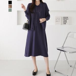 [원피스+조끼 SET] 여성 니트 원피스 세트