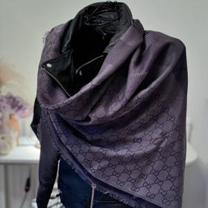 GUCCI GG 자가드 울실클 숄 스카프 블랙_브라운_그레이 / 281942