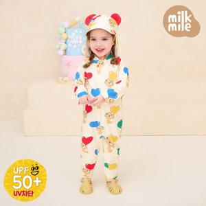 [밀크마일] 동그리하트벌룬베어래쉬가드스윔수트(플랩캡세트)