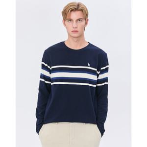 헤지스 남성 24FW 반값세일스테디셀러 네이비 라인배색 면 긴팔티셔츠 WHTS4C343N2