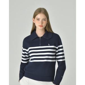 헤지스 골프 여성 25FWONLINE EXCLUSIVE네이비 여성 캐주얼 스트라이프 반집업 티셔츠 HWTS5D902N3