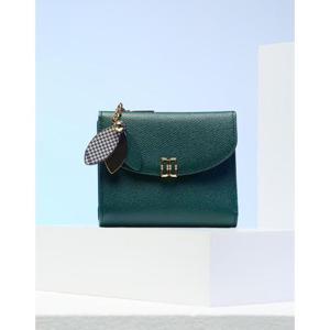 [닥스ACC][선물포장/쇼핑백동봉]그린 가죽 체크 플라워 장식 반지갑 DCWA2F307E2