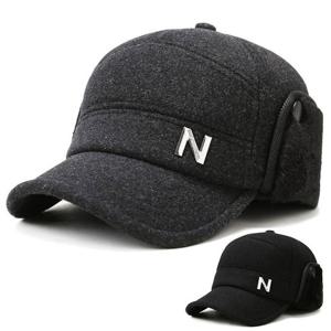 겨울 따뜻한 패션 남성 중년 N로고 모직귀달이 캡모자