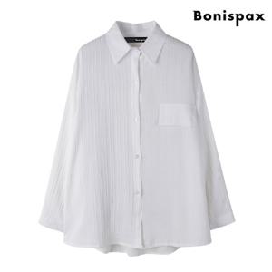 [보니스팍스(여성의류)]카라넥 페이크 포켓 심플 오버핏 긴팔 셔츠 (XO1BA042L0)