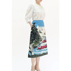 [비꼴리끄(여성)]코튼 프린트 A라인 스커트 B242WK3210