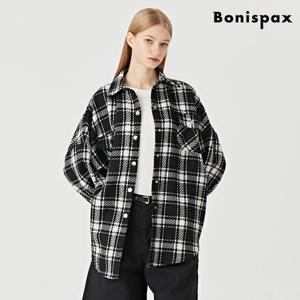 [보니스팍스(여성의류)]데일리 카라 체크 패턴 오버핏 긴팔 셔츠 (XO3BA029L0)
