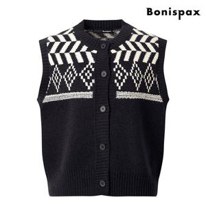 [보니스팍스(여성의류)]자가드 패턴 라운드 버튼업 니트 베스트 (XO4VW011L0)