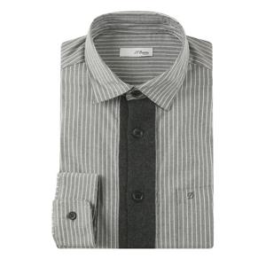 [에스티듀퐁(셔츠)]그레이 니트배색의 캐쥬얼 스트라이프셔츠 SE4FM21LS349SGY