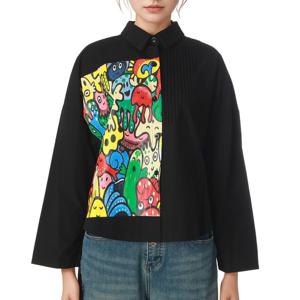 [르니앤맥코이(여성)]유화프린트포인트  블랙셔츠 MM04BL417HJY