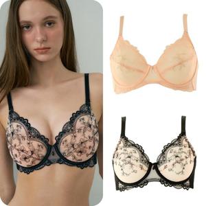 [비너스]B.C컵 블랙라벨 홑겹 얇은패드 시스루 망사브라 풀컵 VBRB743BC