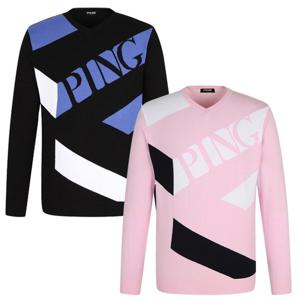 [핑골프]양말증정남성 로고 배색 브이넥 긴팔 니트 (111E1SR103)