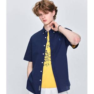 [헤지스남성] 네이비 가먼트다잉 서커 반팔 셔츠(HZSH5B503N2)